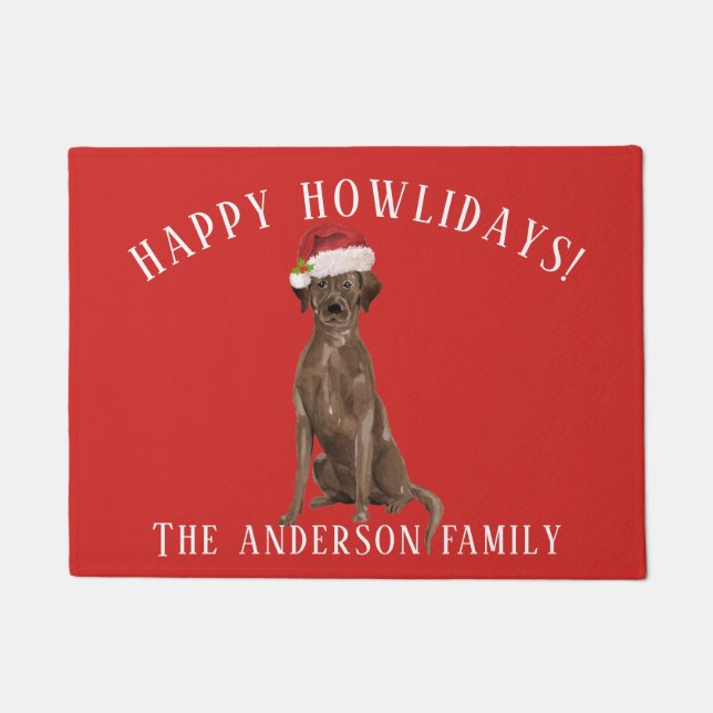 Brown Labrador retriever Happy Howlidays Christmas Doormat (Front)