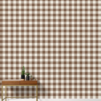 Brown Large Chequered Gingham Wallpaper