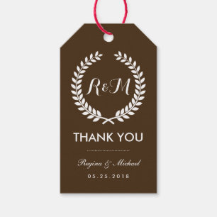 Brown Laurel Wreath Monogram Wedding Gift Tag