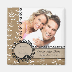 Brown leaf Love Birds Photo Save The Date Magnet