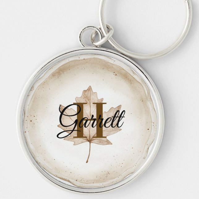 Brown Leaf Monogram Name Key Ring (Front)
