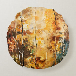 Brown Leaf Nature Serenity Abstract Art Round Cushion