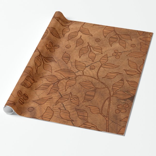 Brown Leafy Branches Wrapping Paper (Unrolled)