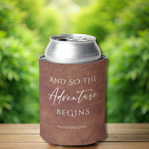 Brown Leather Adventure Personalised Can Cooler