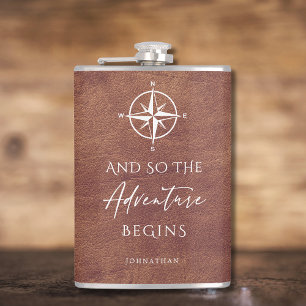 Brown Leather Adventure Personalised Hip Flask