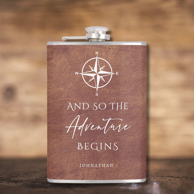Brown Leather Adventure Personalised Hip Flask (Creator Uploaded)