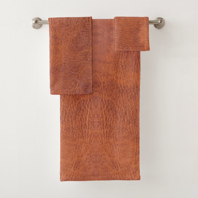 Brown leather bath towel set (Insitu)