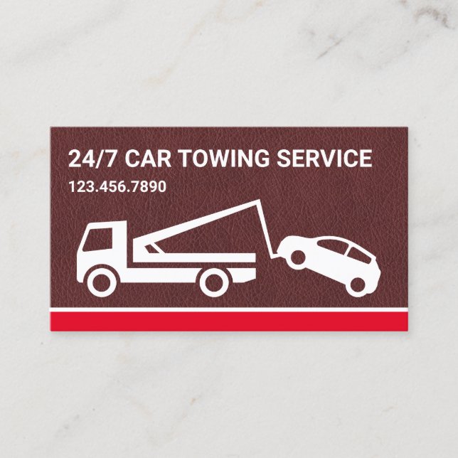 Brown Leather Car Towing Service Tow Truck Business Card (Front)