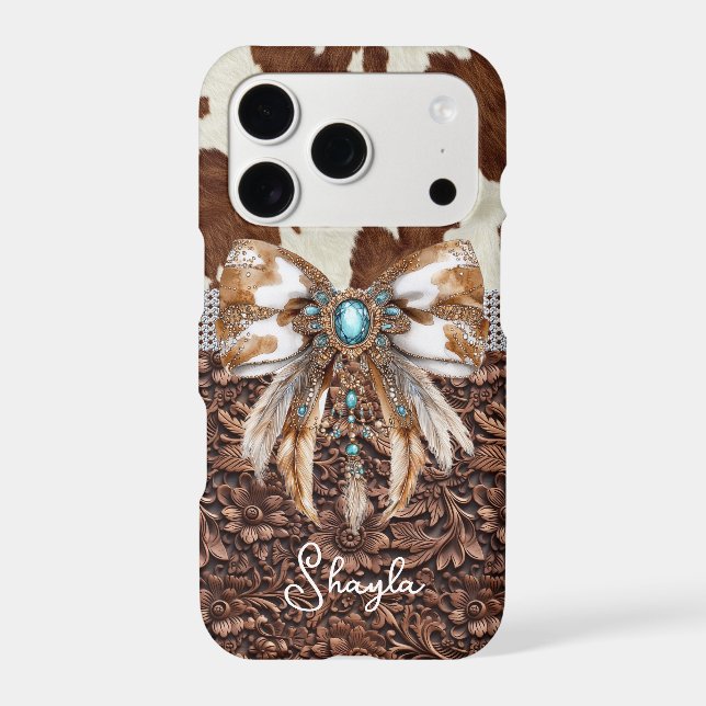 Brown Leather Cowhide Jewelled Bow Monogrammed (Back)