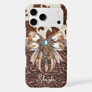 Brown Leather Cowhide Jewelled Bow Monogrammed