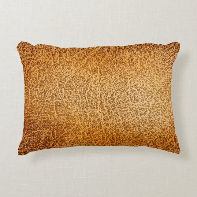 Brown Leather: Detailed Texture Closeup Decorative Cushion (Front)