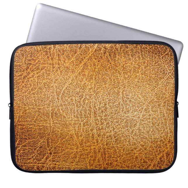 Brown Leather: Detailed Texture Closeup Laptop Sleeve (Front)
