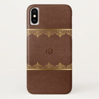 Brown Leather & Gold Lace Frame