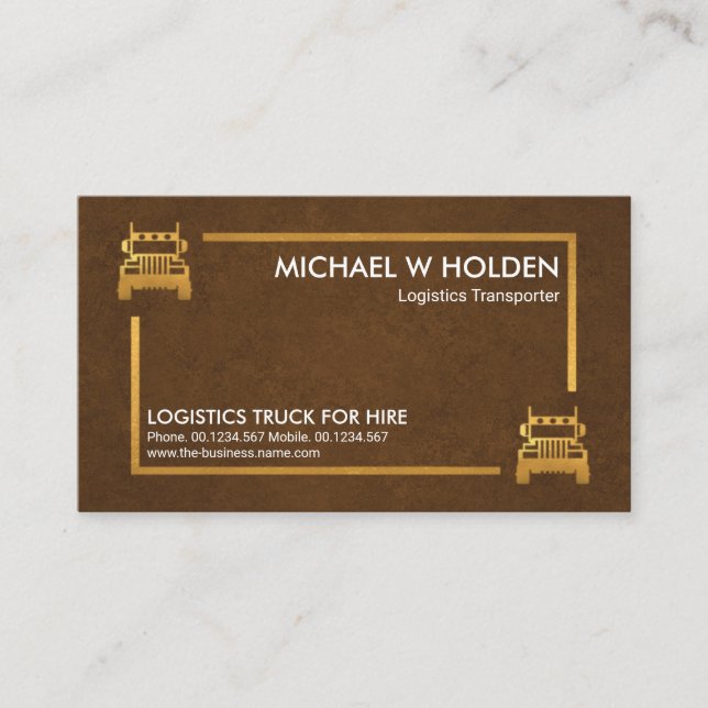 Brown Leather Grunge Gold Truck Box Transportation Business Card (Front)