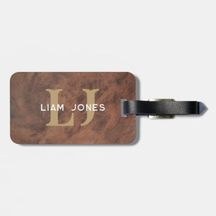 Brown Leather Initials Monogrammed Modern Vintage Luggage Tag