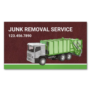 Brown Leather Junk Removal Service Garbage Truck Magnetic Business Card