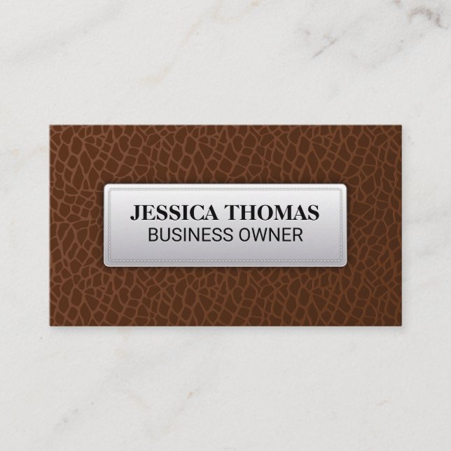 Brown Leather | Leather Stitched Label Business Card (Front)