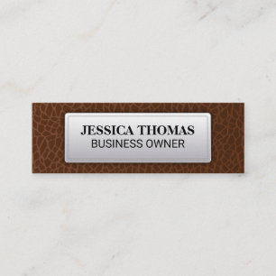 Brown Leather   Leather Stitched Label Mini Business Card