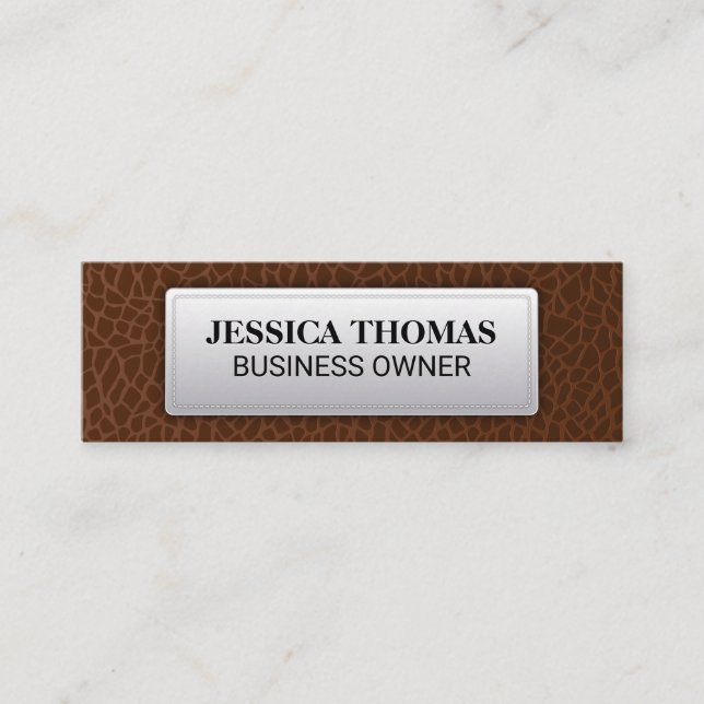 Brown Leather | Leather Stitched Label Mini Business Card (Front)