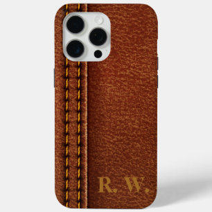 Brown Leather Like Monogram  iPhone 15 Pro Max Case