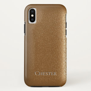 Brown Leather Like Texture Personalised iPhone X Case