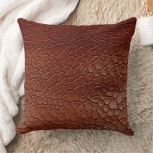 Brown Leather Look Animal Print Cushion