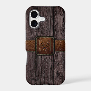 Brown Leather Look Dark Wood