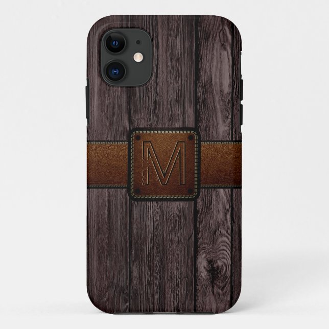 Brown Leather Look Dark Wood Case-Mate iPhone Case (Back)