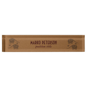 Brown Leather Look Elephant Illustration Nameplate