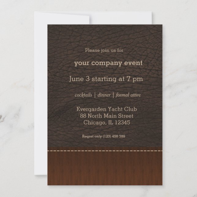 Brown leather look invitation (Front)