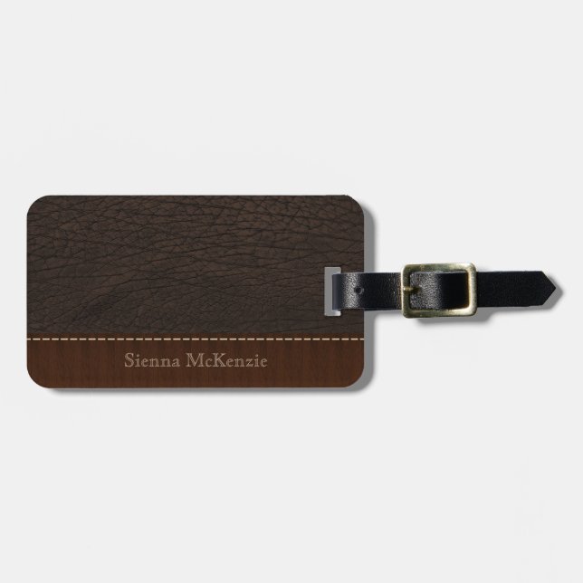 Brown Leather Look Luggage Tag (Front Horizontal)