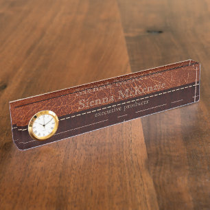 Brown leather look nameplate
