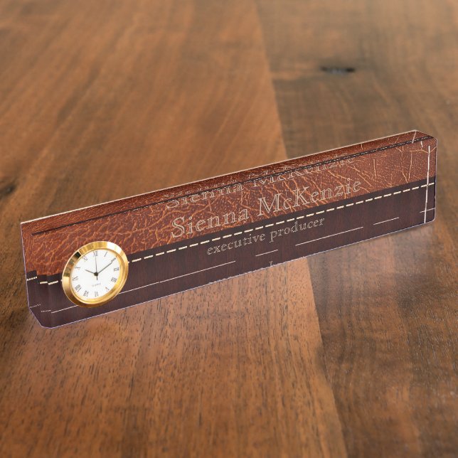 Brown leather look nameplate (Side)