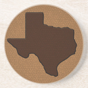 Brown Leather Look Texas Coaster