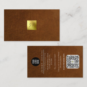 brown leather luxury branding gold foil business card