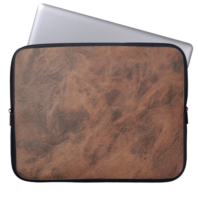 Brown Leather Masculine Rustic Skin Laptop Sleeve (Front)