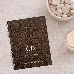 Brown leather monogram initials 2027 planner
