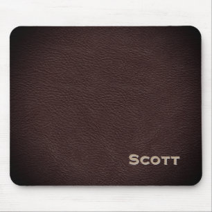 Brown Leather Pattern Executive Custom Monogram Mouse Pad
