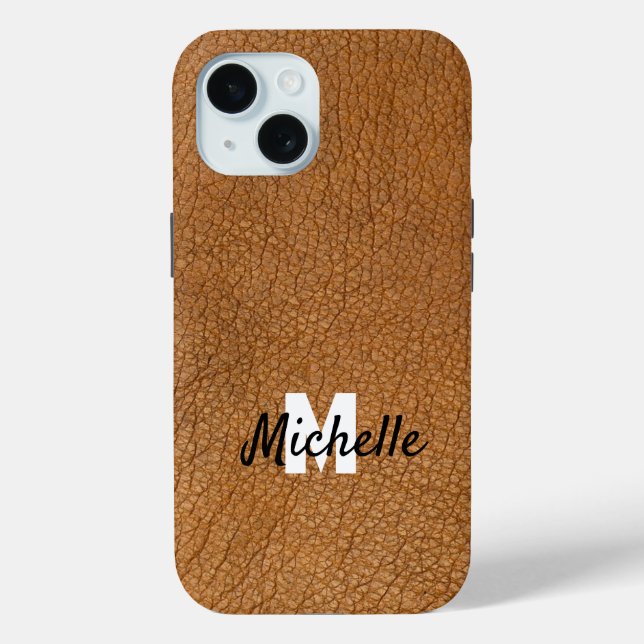 Brown leather personalised name monogram  Case-Mate iPhone case (Back)