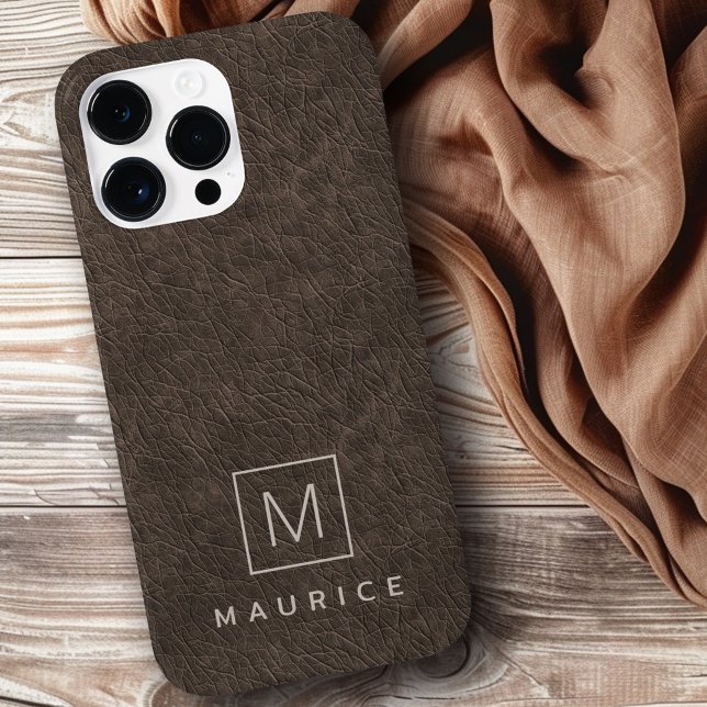 Brown leather print monogram initial custom name Case-Mate iPhone case (Brown leather print monogram initial custom name Case-Mate iPhone case)