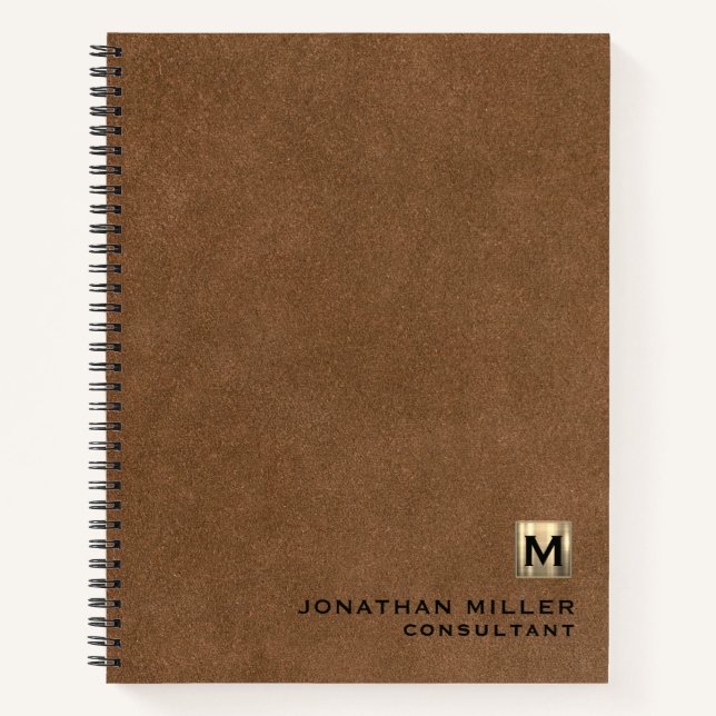 Brown Leather Print Monogram Notebook (Front)