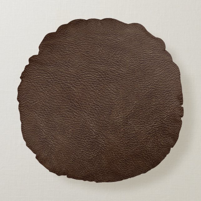 Brown Leather Print Texture Pattern Round Cushion (Front)
