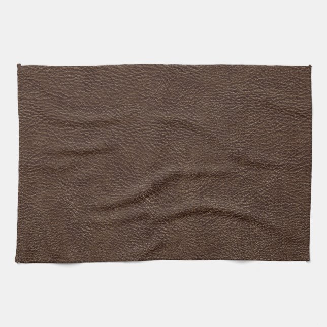 Brown Leather Print Texture Pattern Tea Towel (Horizontal)
