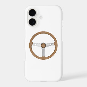 Brown leather retro sports car steering wheel