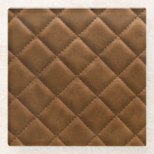 Brown leather, rhombus pattern drawing glass coaster