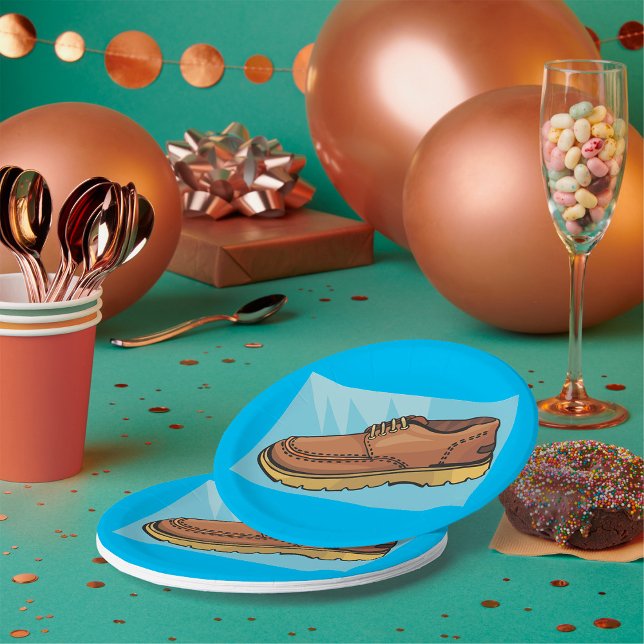 Brown Leather Shoe Retro Work Boot Paper Plate (Creator Uploaded)