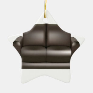 Brown leather sofa design ceramic tree decoration