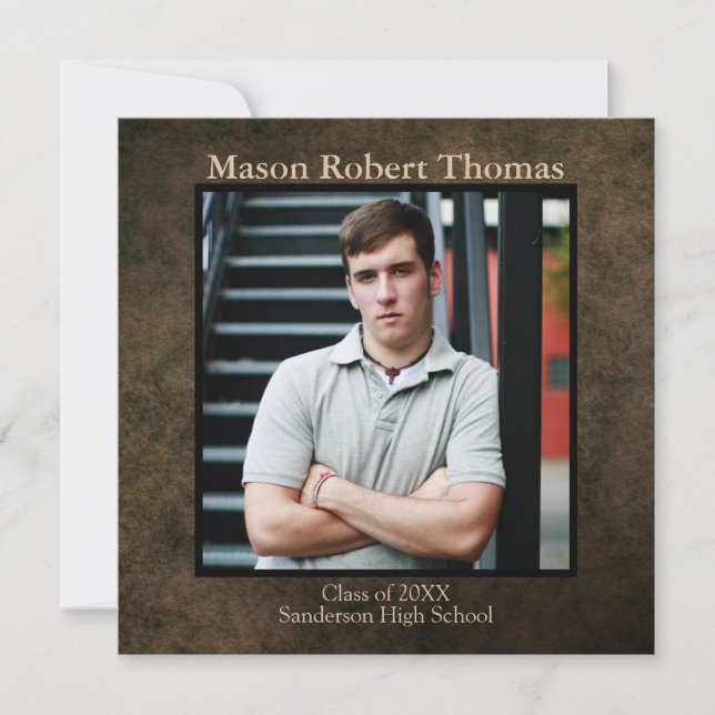 Brown Leather Square - Graduation Party Invite (Front)