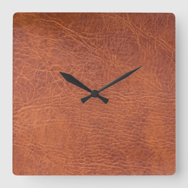 Brown leather square wall clock (Front)