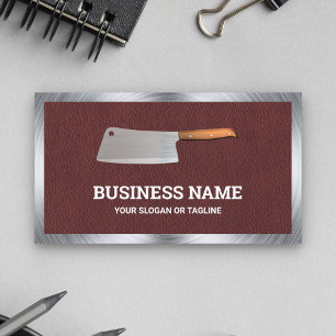 Brown Leather Steel Butcher Knife Meat Shop Business Card
